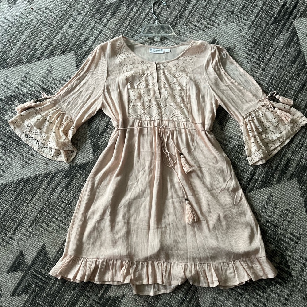 Shyanne Blush Tassel Lace Mini Dress